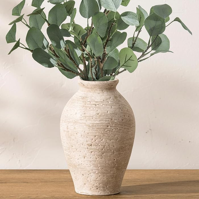 Ceramic Flower Vase Home Decor - Large Farmhouse Table Vases Rustic Vintage Living Room Kitchen Bedroom Decorations for House Book Shelf Office Coffee Desk Dining Fireplace (9" Retro) | Amazon (US)
