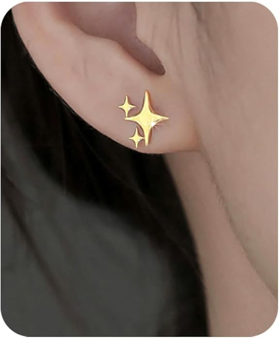 PANSHI 14K Gold Plated Sterling Silver Post Star Earrings | Hypoallergenic Small Stud Earrings fo... | Amazon (US)