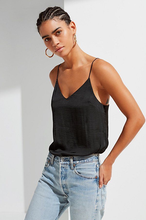 Silence + Noise Sky Satin Cami - Black XS at Urban Outfitters | Urban Outfitters US
