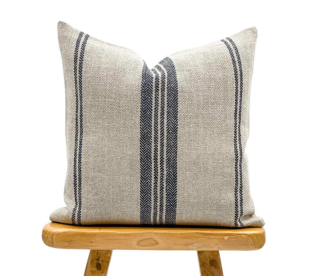 Vintage Pillow, Antique Pillow, Grainsack Pillow, Grain Sack Pillow Cover With Black and Indigo S... | Etsy (US)