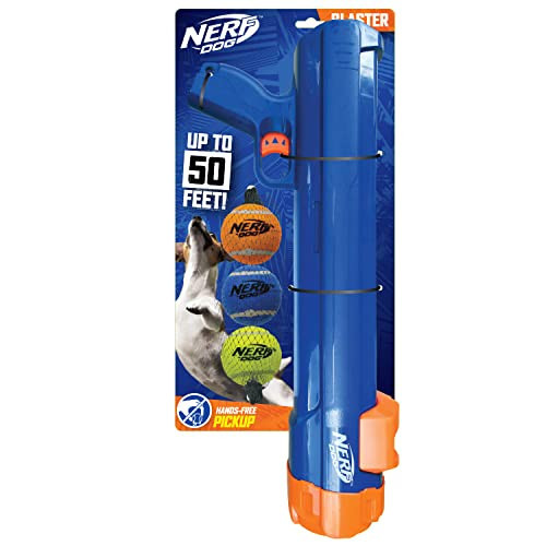 Nerf Dog Large Size Tennis Ball Blaster Dog Toy, Great for Fetch, Hands-Free Reload, Launches up to 50 ft, Single Unit, 20in Blaster with 3 Balls in Mesh Bag, Blue/Orange, Blue, Green and Orange | Amazon (US)