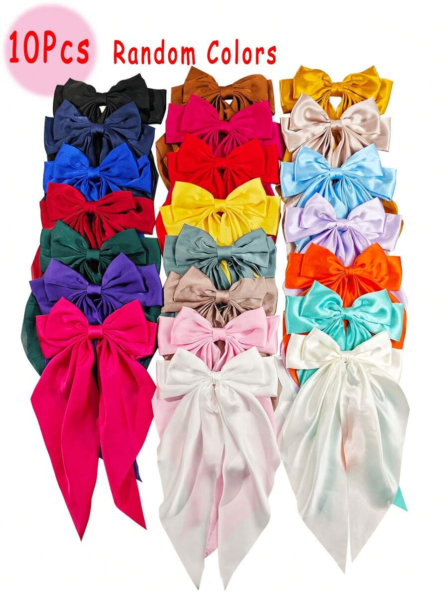 10Pcs Random Colors Big Bows Bowknot Hair Clips Cute Hair Barrettes Hair Ribbon Hair Accessories ... | SHEIN