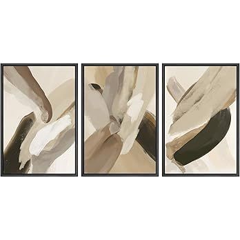 SIGNFORD Framed Canvas Print Wall Art Set Multicolor Tan Black Pastel Paint Strokes Abstract Shap... | Amazon (US)