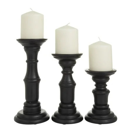 DecMode 3 Candle Black Mango Wood Turned Style Pillar Candle Holder, Set of 3 | Walmart (US)