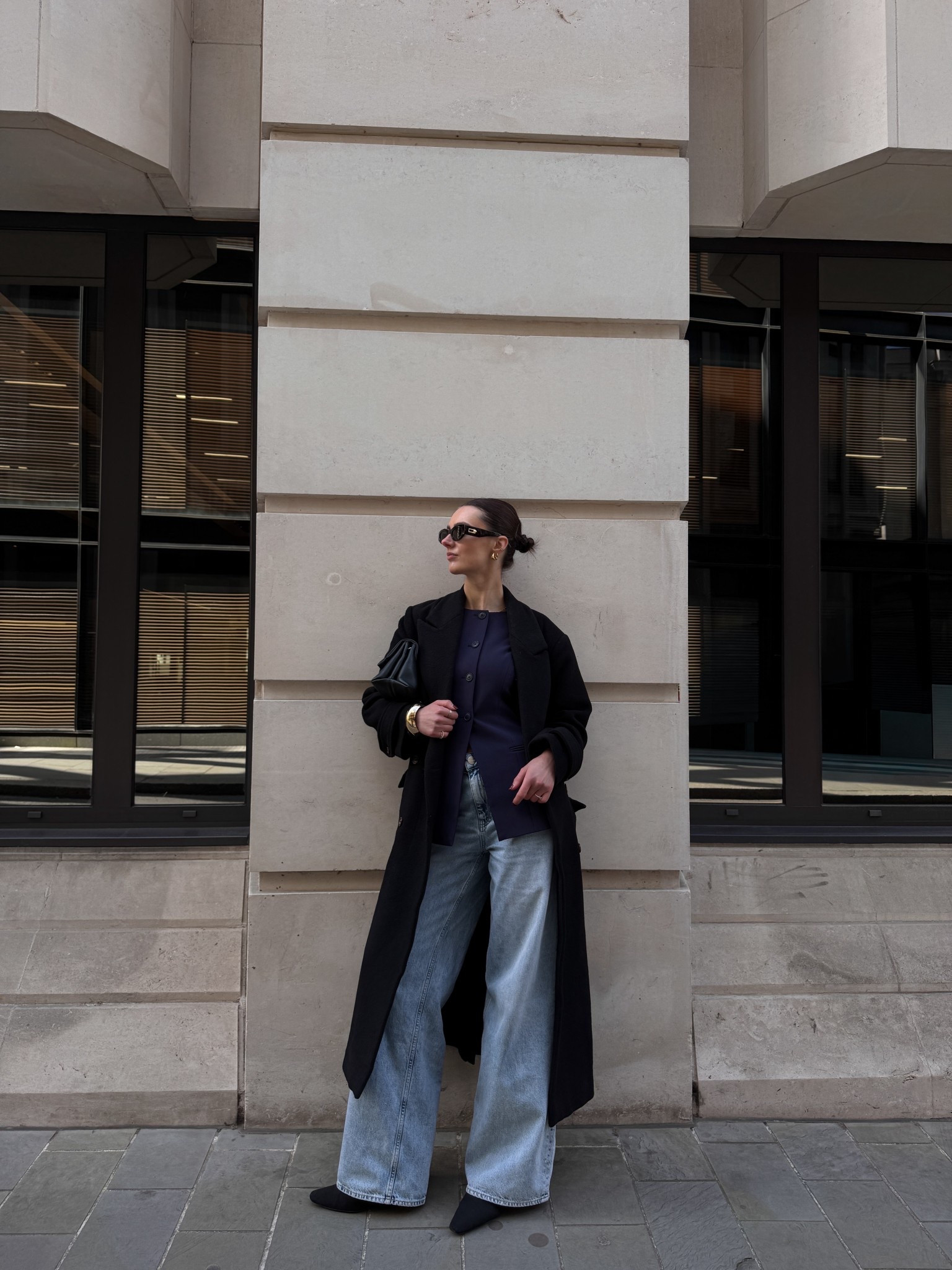 Wide leg jeans and black long coat

#LTKeurope #LTKuk #LTKspring
