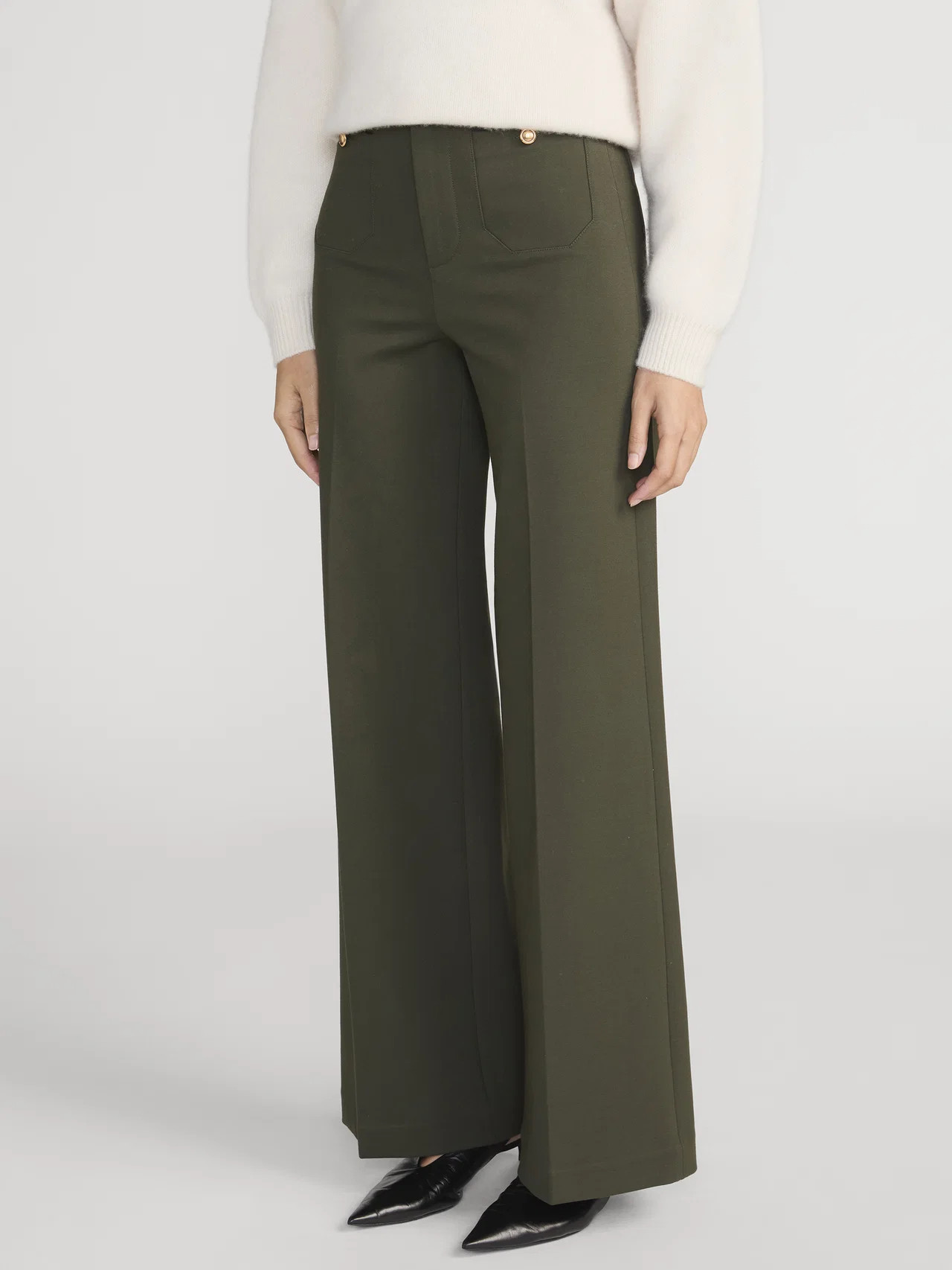 THE SLIM PALAZZO TROUSER MILITARY GREEN | Frame Denim