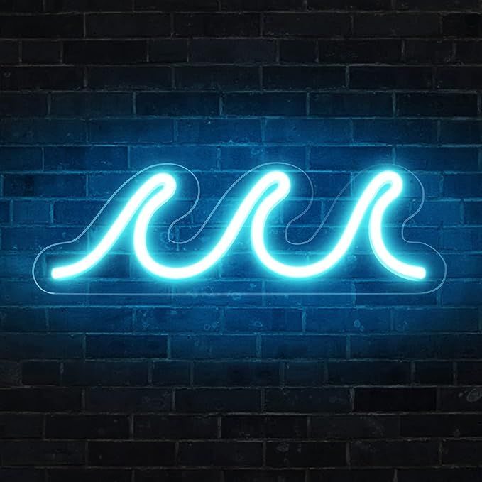 Wave Neon Signs for Bedroom, Ice Blue LED Neon Signs for Wall Decor, Night Lights USB Powered wit... | Amazon (US)