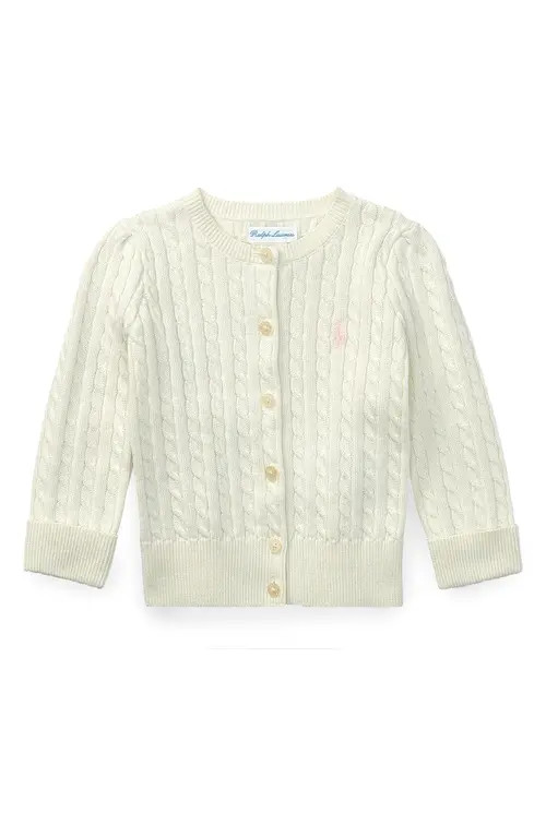 Ralph Lauren Cotton Mini Cable Cardigan in Warm White at Nordstrom, Size 24M | Nordstrom