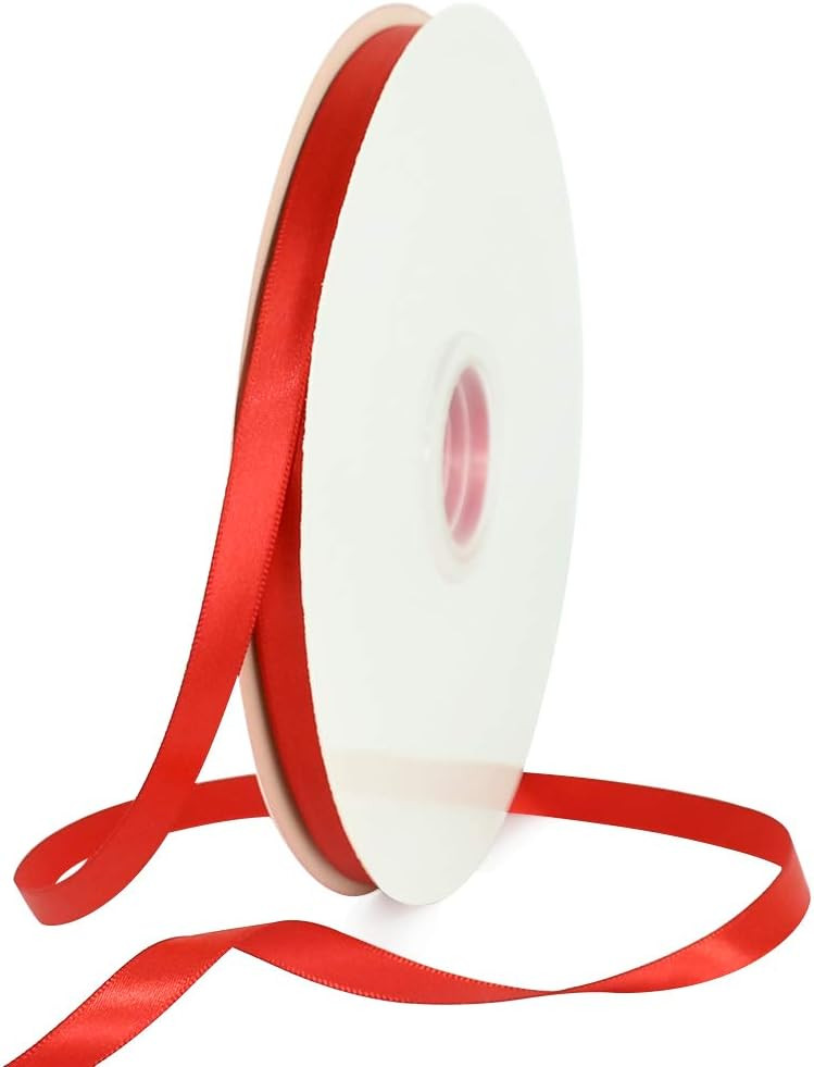 TONIFUL 3/8 Inch x 100yds Red Satin Ribbon Thin Solid Fabric Ribbons Roll for Gift Wrapping Invit... | Amazon (US)