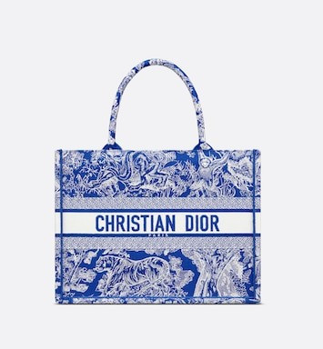 Medium Dior Book Tote Fluorescent Blue Toile de Jouy Reverse Embroidery (36 x 27.5 x 16.5 cm) | D... | Dior Beauty (US)