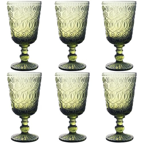 Green Drinking Glasses set of 6 Red Wine Goblets 10 OZ Colored Water Beverage Cup Vintage Glasswa... | Amazon (US)