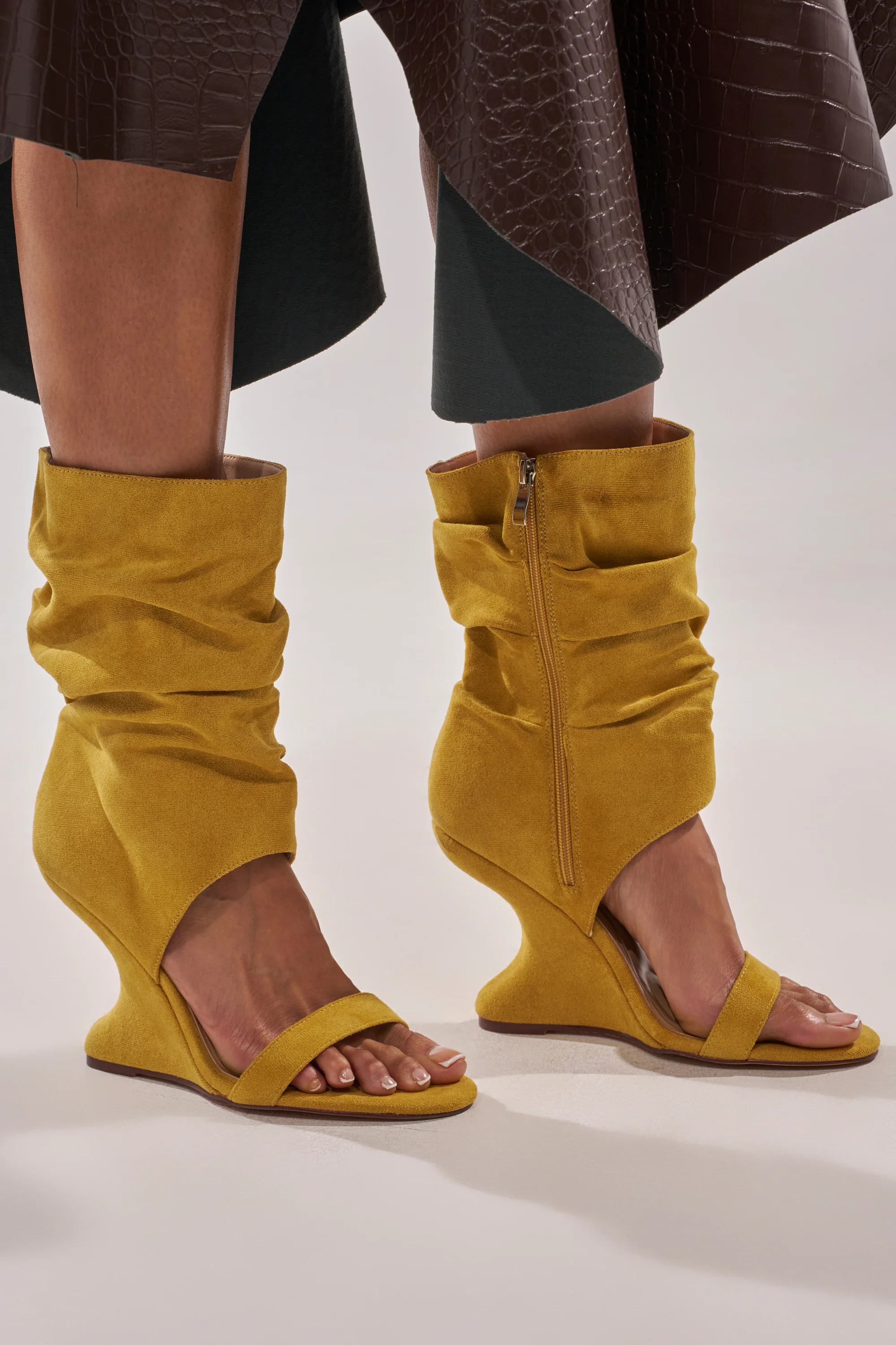 AZALEA WANG KYVELISA MUSTARD WEDGE OPEN TOE BOOTIE | AKIRA