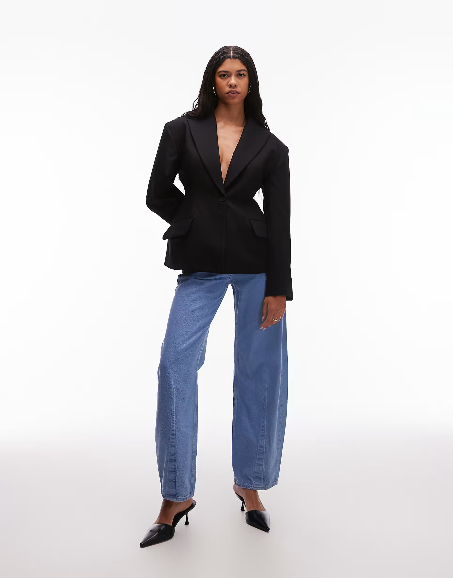 ASOS DESIGN sculpted cinch waist blazer in black | ASOS (Global)