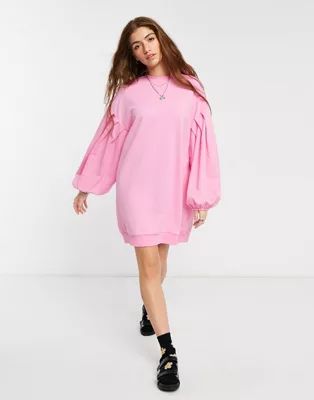 ASOS DESIGN oversized balloon sleeve sweatshirt dress in pink | ASOS (Global)