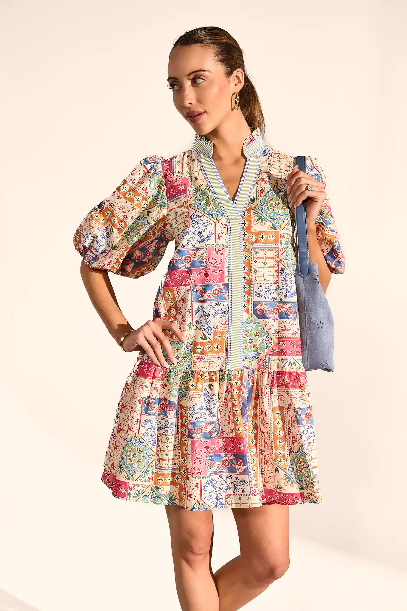 Olivia Pink Print Short Dress by THML | Avara