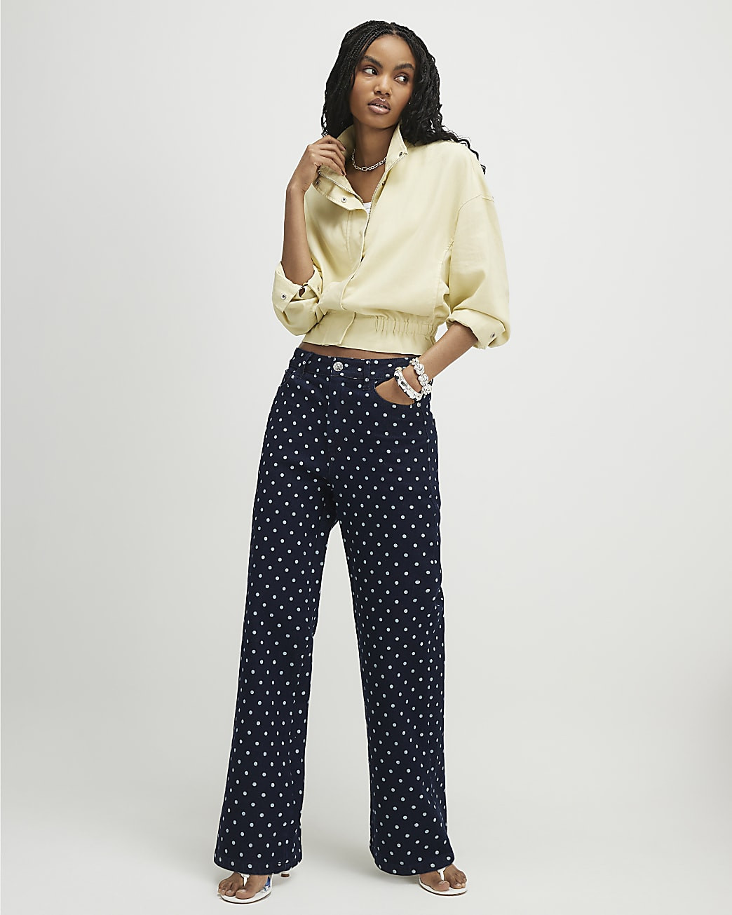 Blue Spot Print Relaxed Straight Jeans | River Island UK & IE