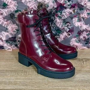 COACH ‘Leighton’ Lace-up Combat Boots in Burgundy | Poshmark