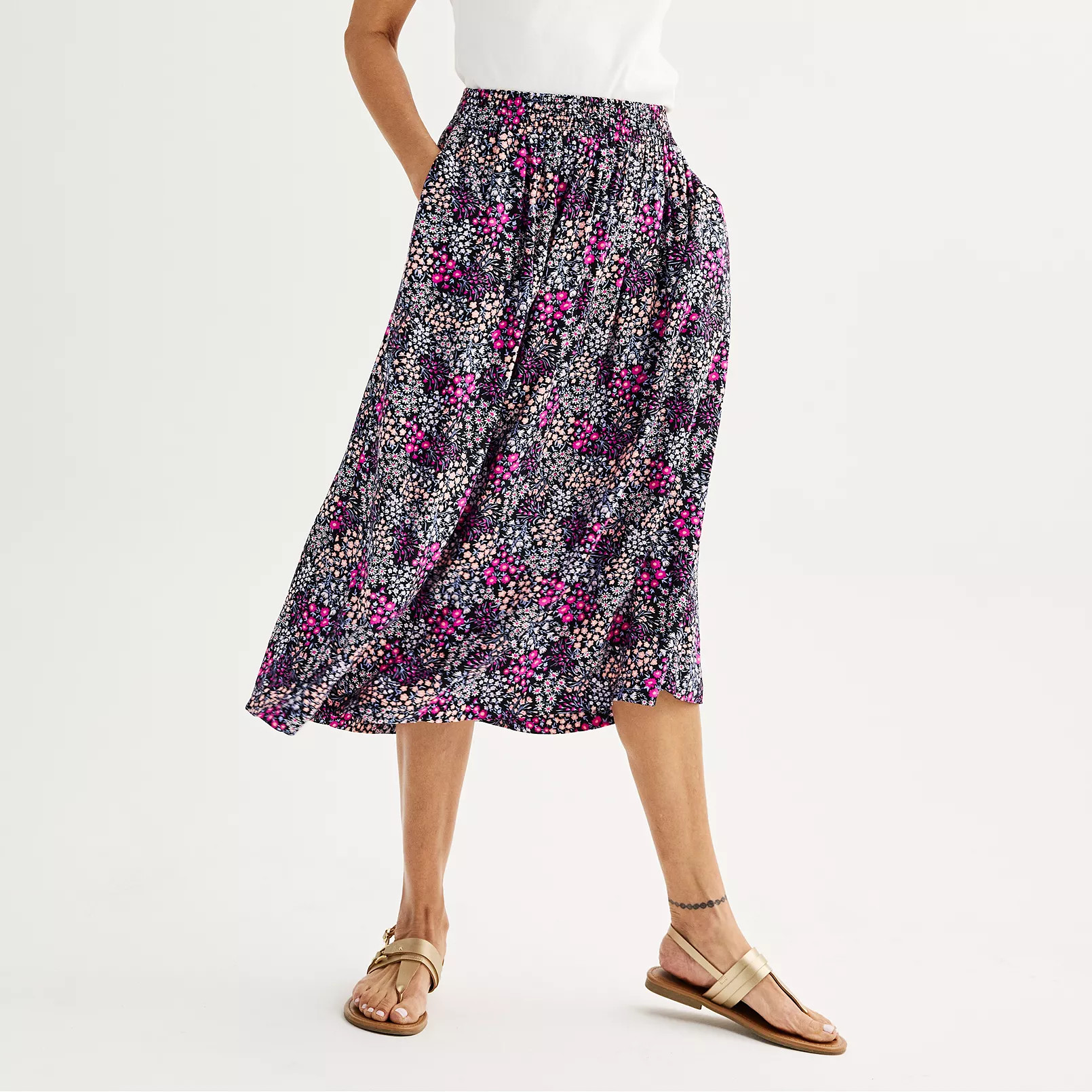 Women's Croft & Barrow® Elastic Waist Midi Skirt | Kohl's