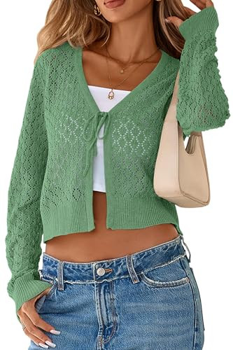 Simplefun Womens Crochet Cardigan Long Sleeve Crochet Cropped Cardigans | Amazon (US)