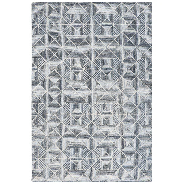 Deanda Geometric Handmade Tufted Area Rug in Blue/White | Wayfair North America