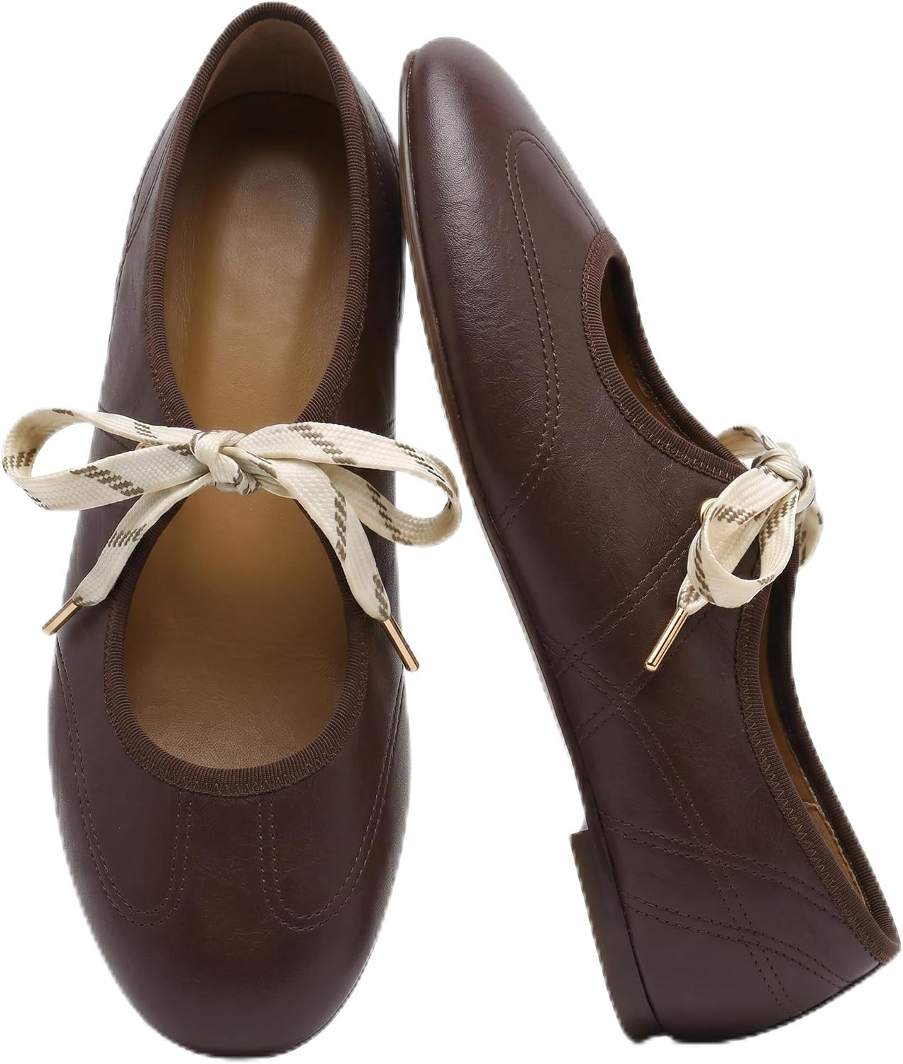 Lace up Ballet Flats for Women Round Toe Mary Jane Ballerina Flats | Amazon (US)