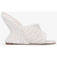 Crocheted logo-embossed woven wedge mules | Selfridges