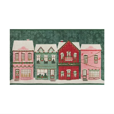 20"x34" Holiday Snowy Houses Scatter Rug Green | Target