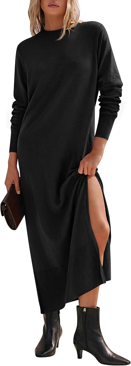 PRETTYGARDEN Women's Knit Maxi Dress Casual Loose Long Sleeve Sweater Dress | Amazon (US)