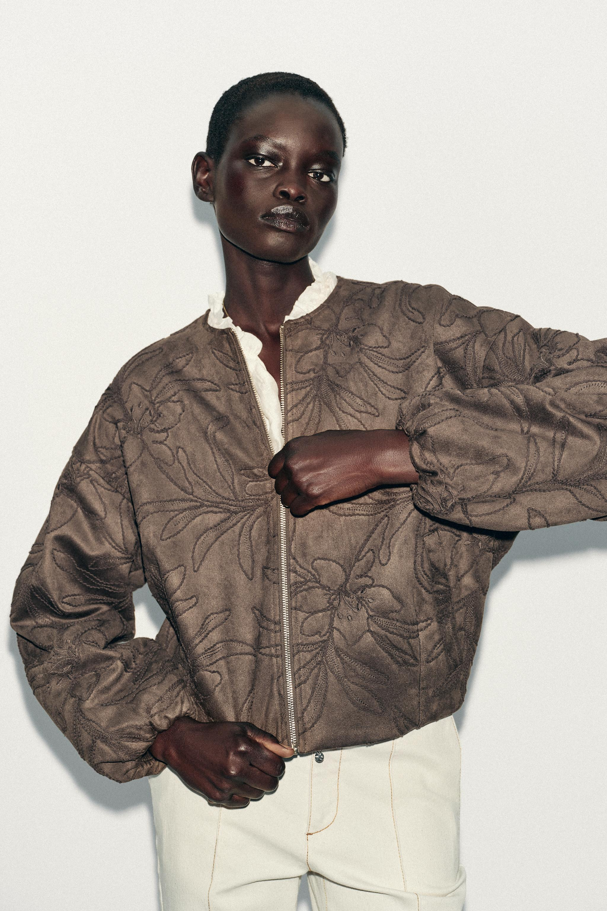 EMBROIDERED FAUX SUEDE BOMBER JACKET | Zara US