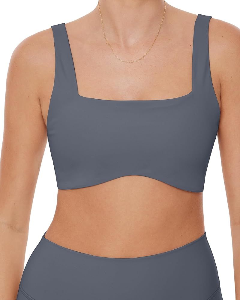 PAVOI ACTIVE Medium Support Bra | Curve Hem Scoop Neck Removable Pads Women's Sports Yoga Bra | F... | Amazon (US)
