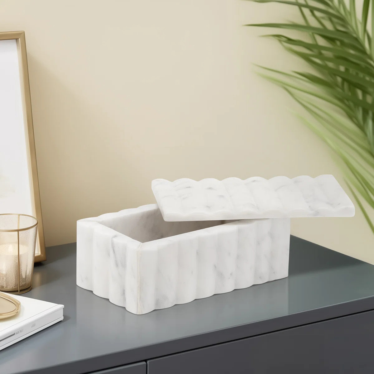 Neutral White Marble Storage Box Contemporary Textured - 7" x 4" x 3" | Wayfair North America