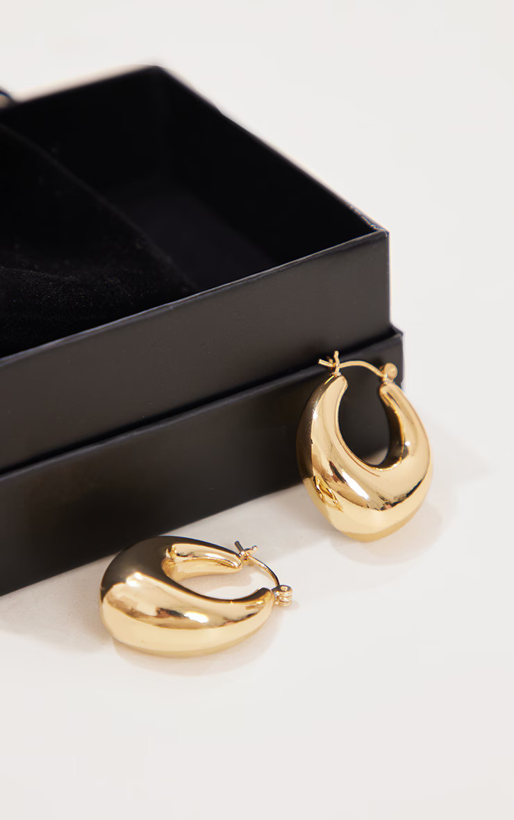 Real Gold Plated Thick Tubular Hoop Earrings | PrettyLittleThing US