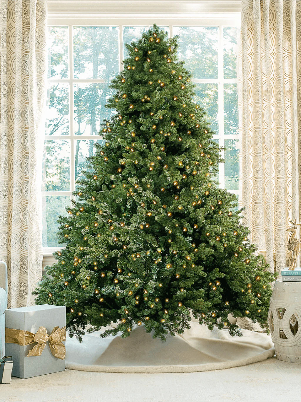 8' Cypress Spruce Artificial Christmas Tree with 1500 Warm White & Multi-Color LED Lights | King of Christmas