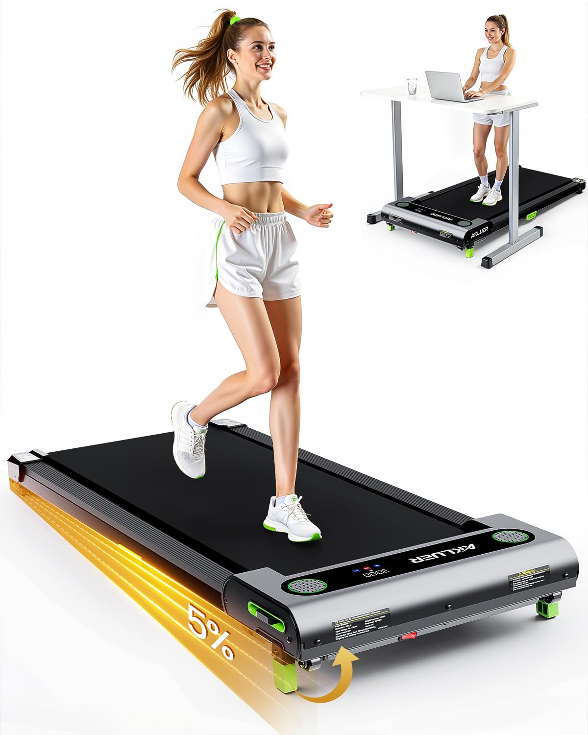 Walking Pad with Incline, Akluer Incline Treadmills for Home, 2.5 HP Under Desk Treadmill Small w... | Amazon (US)