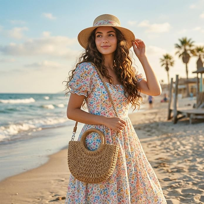 Grevosea Handwoven Straw Beach Crossbody Bag for Women | Rattan Boho Wicker Handbag Purse with To... | Amazon (US)