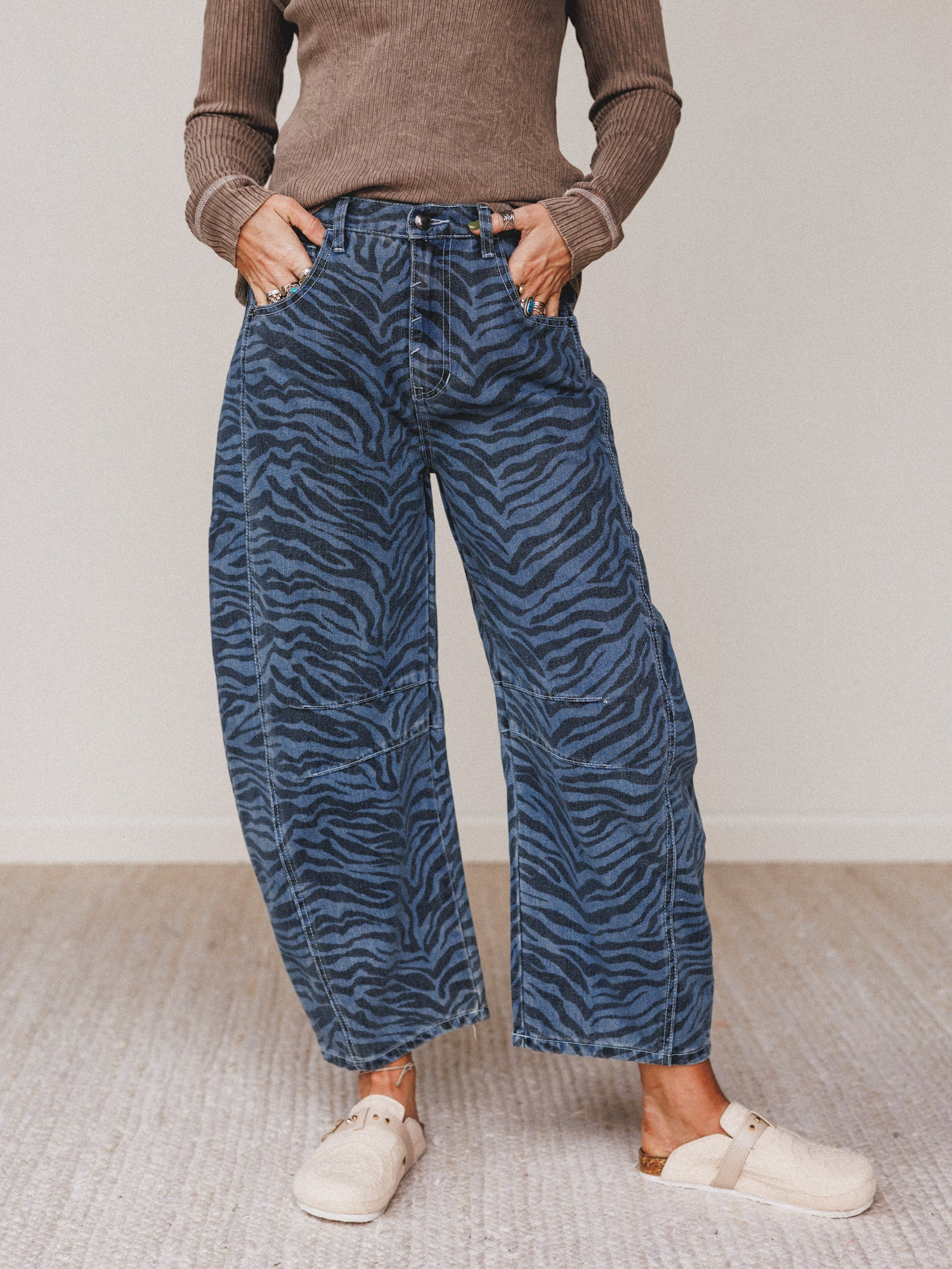 Saddle Sky Animal Print Pants - Denim | Three Bird Nest
