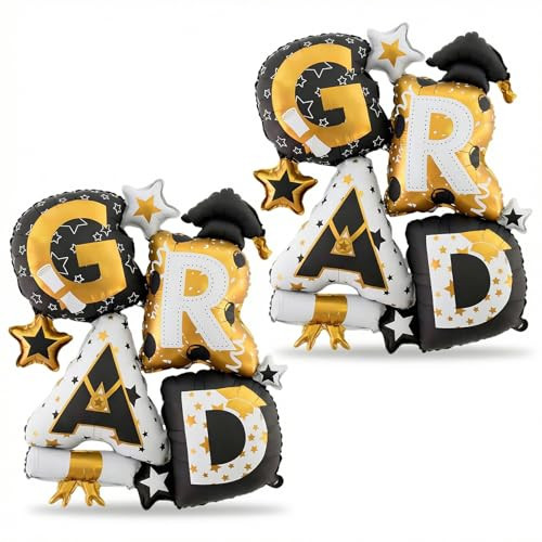 CGIYYAR Graduation Balloons 2026 Decorations, 2 PCS Large GRAD Foil Letter Balloons Black Gold Congrats Grad Party Supplies for Class of 2026 Celebration Indoor Outdoor Photo Props | Amazon (US)