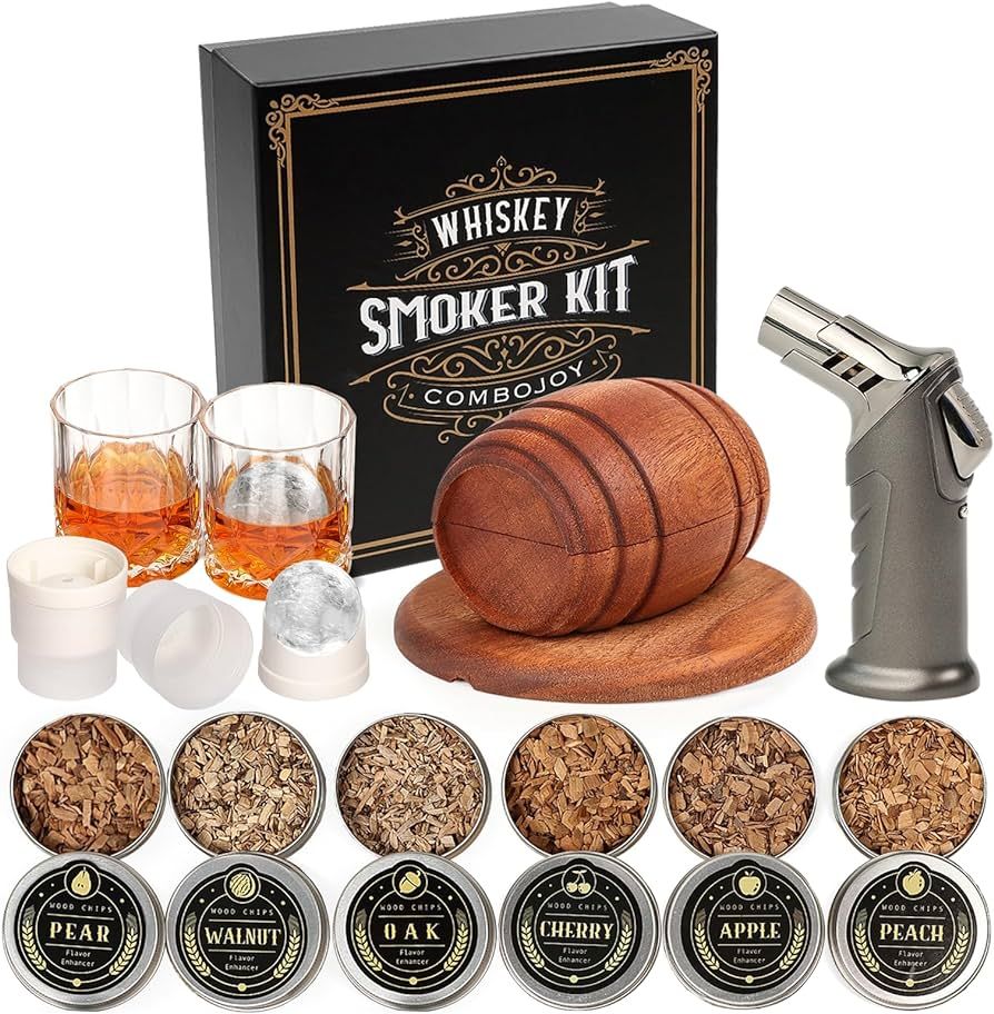 Whiskey Smoker Kit with Torch - 6 Flavors Wood Chips, 2 Glasses, 2 Ice Ball Molds - Cocktail Smok... | Amazon (US)