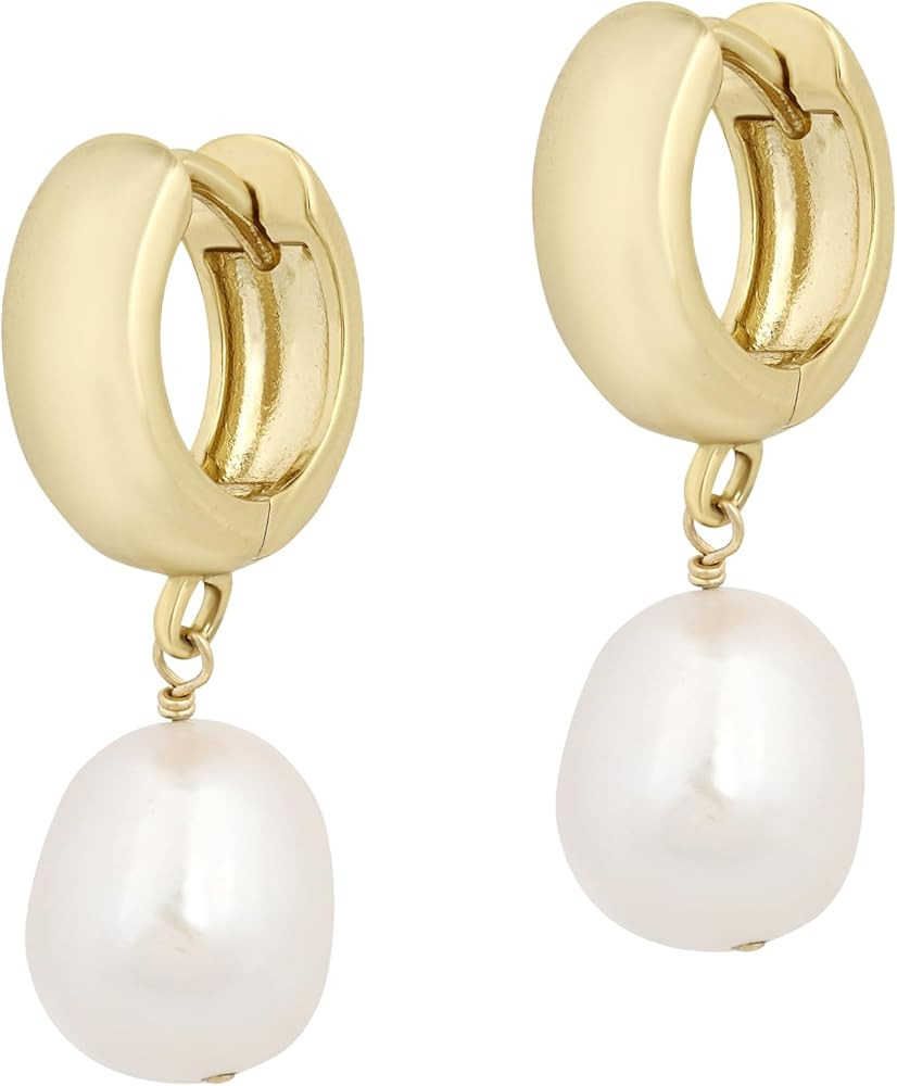 Electric Picks San Tropez Huggie Hoop Earrings - 14kt Gold Plated Pearl Earrings, Lightweight Ear... | Amazon (US)