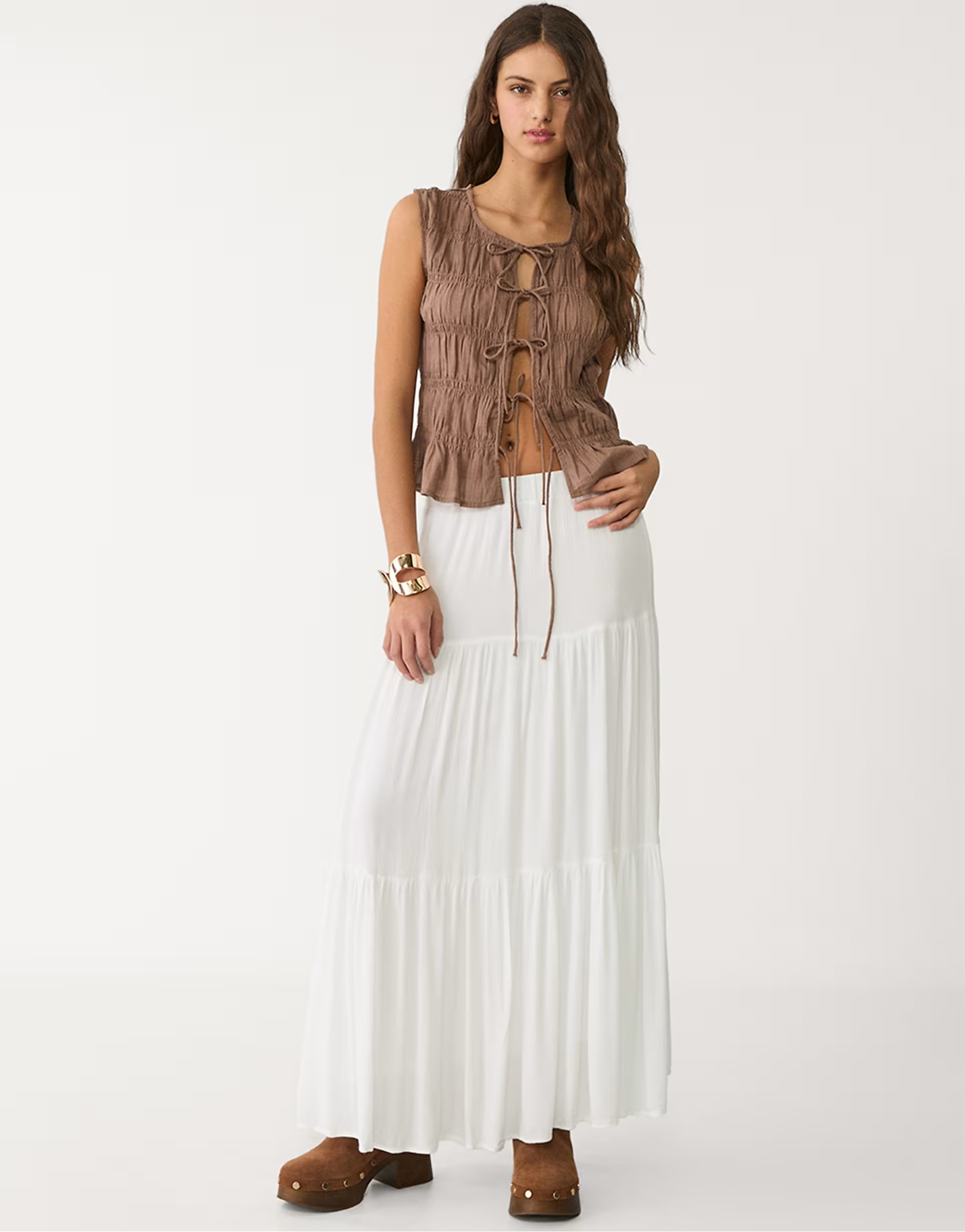 Stradivarius boho midi skirt in white | ASOS | ASOS (Global)