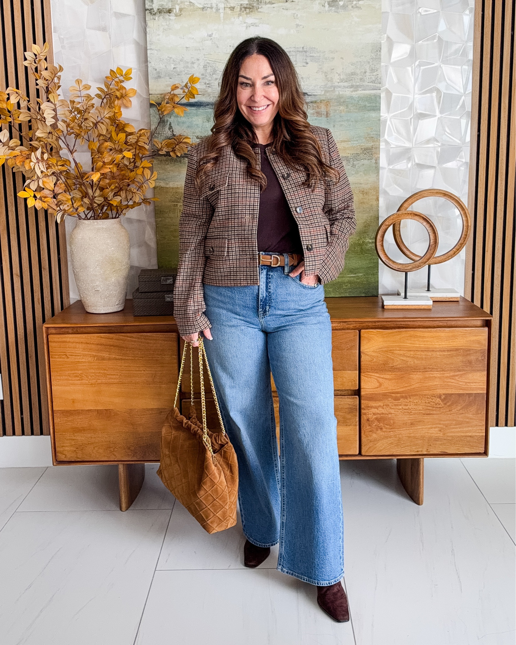 Loving this classic fall outfit! 🍂 The cropped plaid jacket paired with wide leg jeans and burgundy boots is such a cute way to dress up denim for fall! 🤎

#LTKover40 #LTKfallfashion #LTKworkwear #LTKstyle 

 #LTKSeasonal #LTKOver40 #LTKMidsize