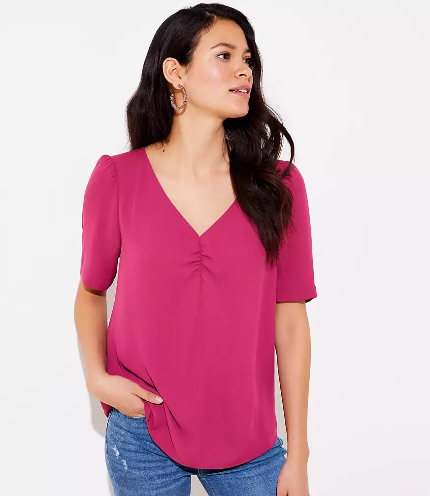 Cinched V-Neck Top | LOFT
