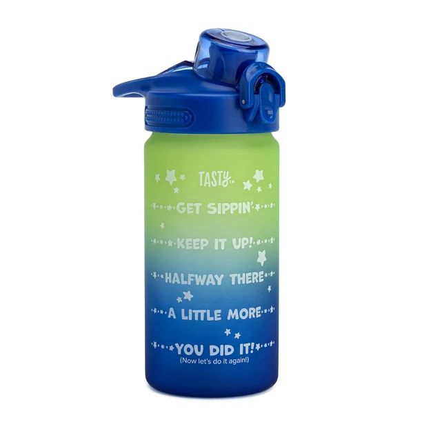 Tasty 16 oz Blue and Green Ombre Plastic Water Bottle with Wide Mouth and Flip-Top Lid | Walmart (US)