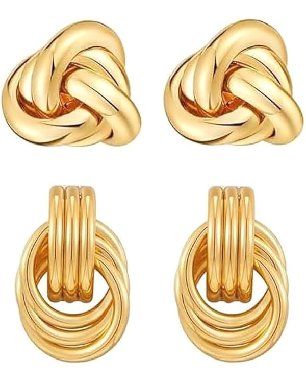 Chunky Gold Knot Earrings Geometric Drop Dangle Earrings Long Twisted Earrings Statement Earring ... | Amazon (US)
