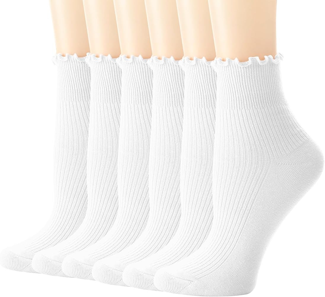 Ginmewrae Womens Ruffle Socks Cute Frilly Ankle Breathable Cotton Warm Soft Casual Crew Socks for... | Amazon (US)