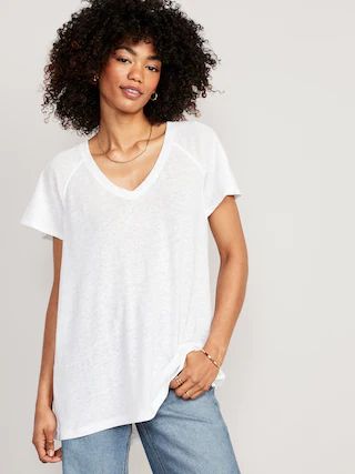 Oversized V-Neck Linen-Blend Tunic T-Shirt for Women | Old Navy (US)