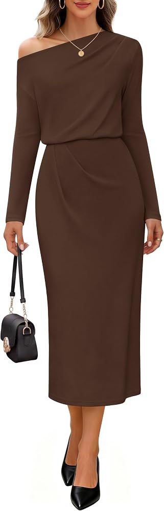 MEROKEETY Women's Fall Off The Shoulder Wedding Guest Cocktail Maxi Dress | Amazon (US)