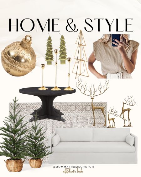 home decor and furnishings mixed with holiday christmas decor that is affordable and stylish! White sofa, round coffee table, studio McGee Christmas decor, gold reindeer, candlesticks, Christmas candles, and amazon sweater

#LTKhome #LTKstyletip #LTKHoliday