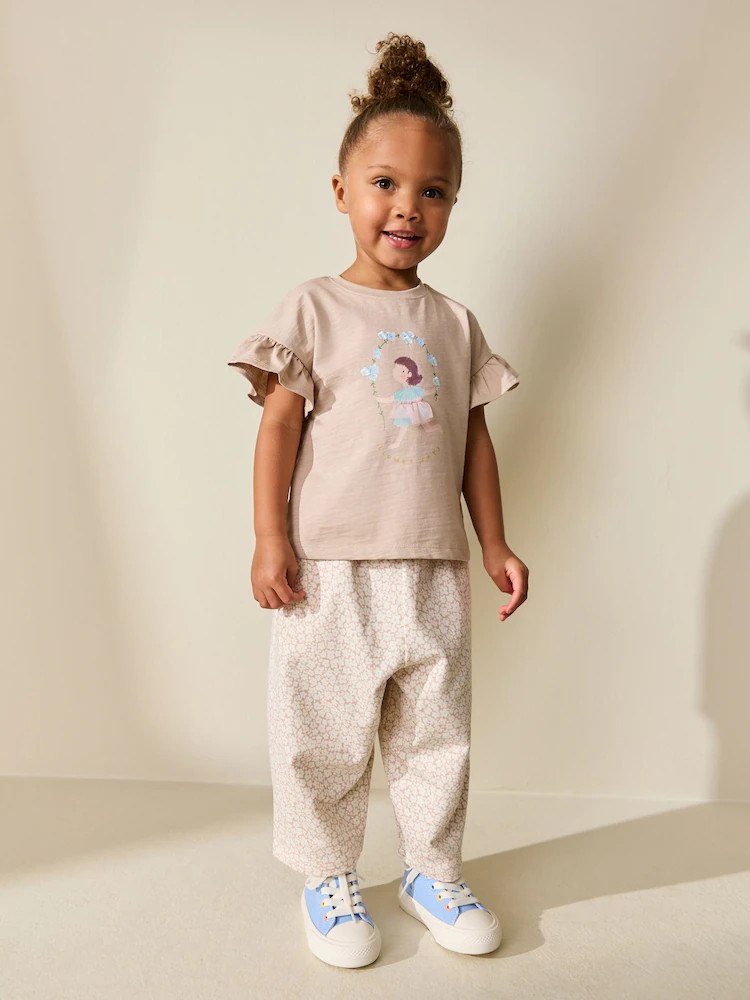 Ecru Flower Girl Short Sleeve Top and Barrel Trousers Set (3mths-7yrs) | Next US