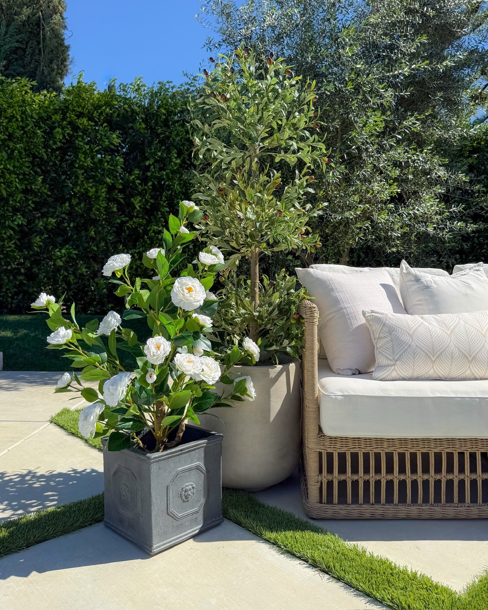 If you want that designer outdoor look without the upkeep 🌿 These faux plants come already potted, and I just placed them inside these 15” planters for a bigger statement.

#LTKHome #LTKvlog #LTKSeasonal